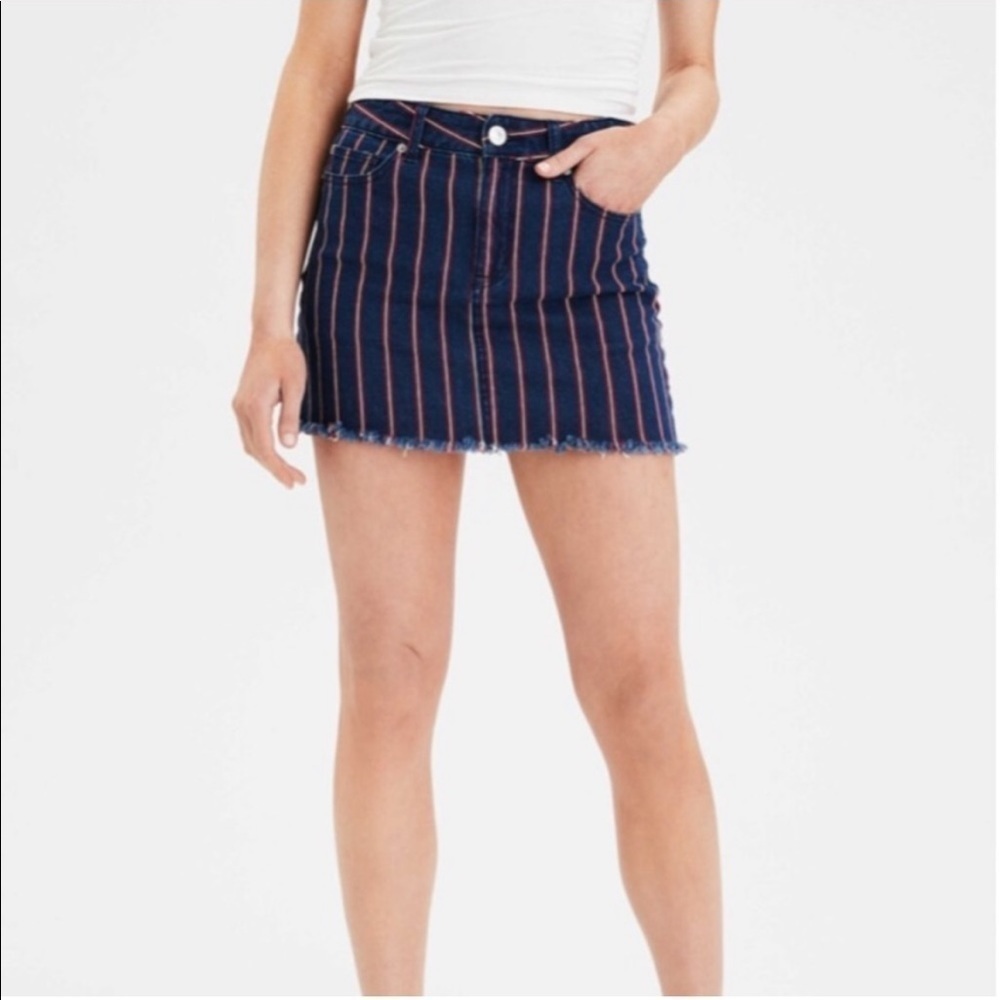 American Eagle Denim Striped Hi-Rise Mini Skirt